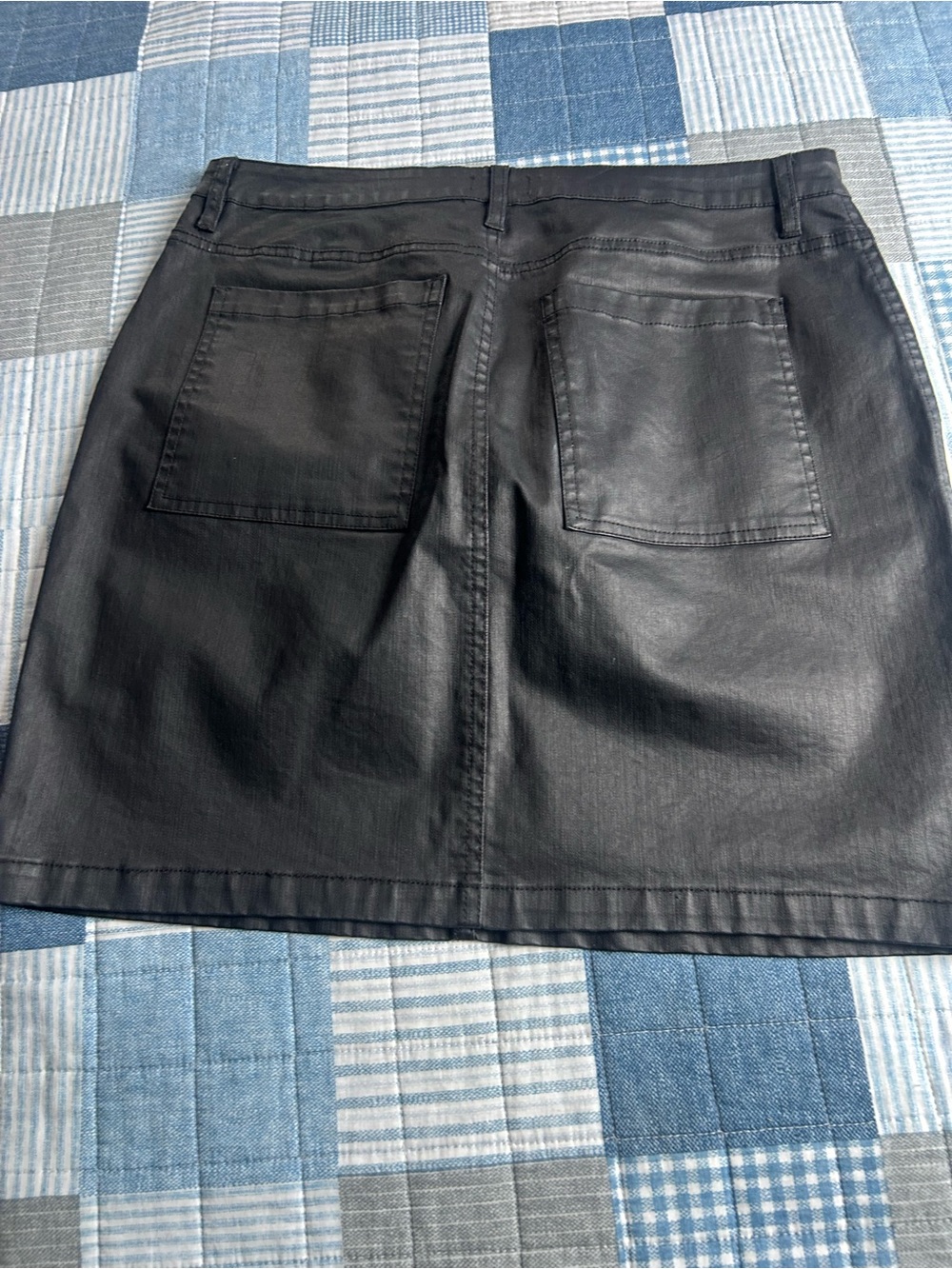 Women's Black Faux Leather Mini Skirt with Patch Pockets
